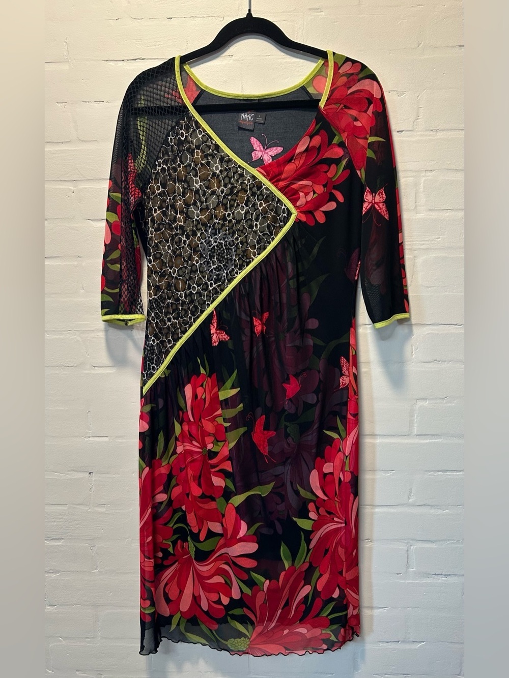 ANAC by Kimi Vtg Mesh Patchwork Floral Dress Large Artsy Butterfly Korea Y2K L